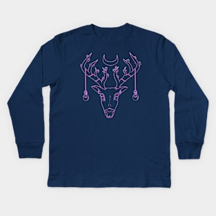 Cherry Blossom Deer in Purple Kids Long Sleeve T-Shirt